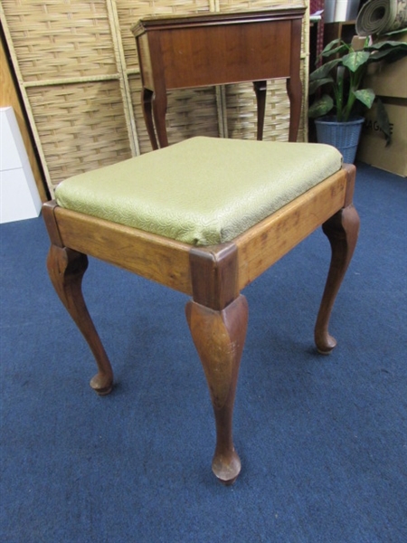 VINTAGE SEWING MACHINE CABINET & STORAGE STOOL