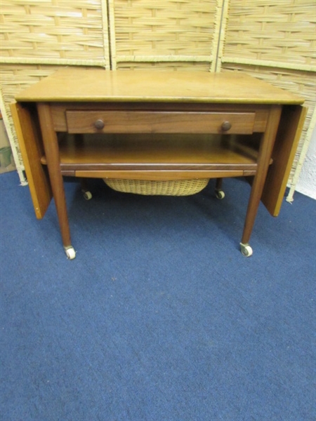 VINTAGE DROP LEAF SIDE TABLE WITH STORAGE