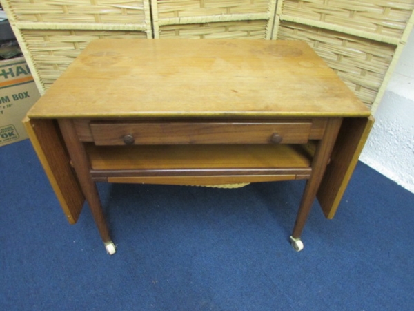 VINTAGE DROP LEAF SIDE TABLE WITH STORAGE