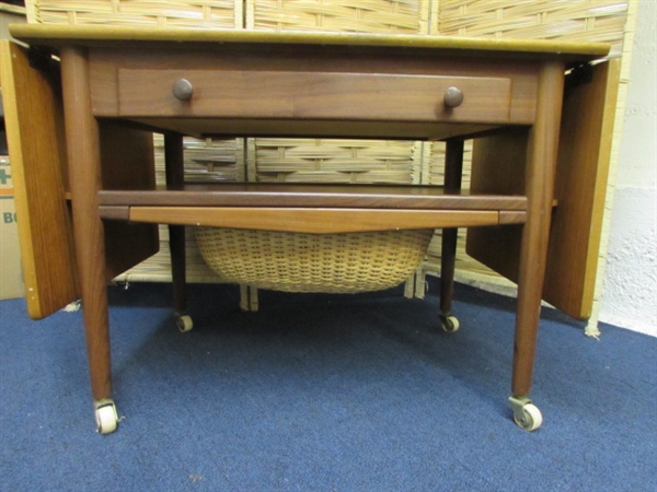 VINTAGE DROP LEAF SIDE TABLE WITH STORAGE