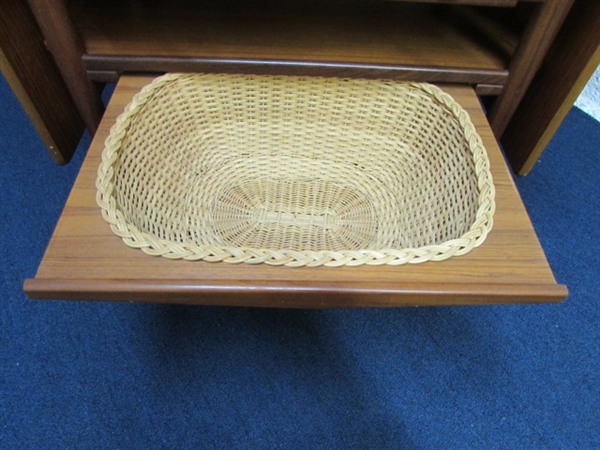 VINTAGE DROP LEAF SIDE TABLE WITH STORAGE