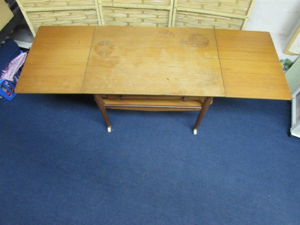 VINTAGE DROP LEAF SIDE TABLE WITH STORAGE