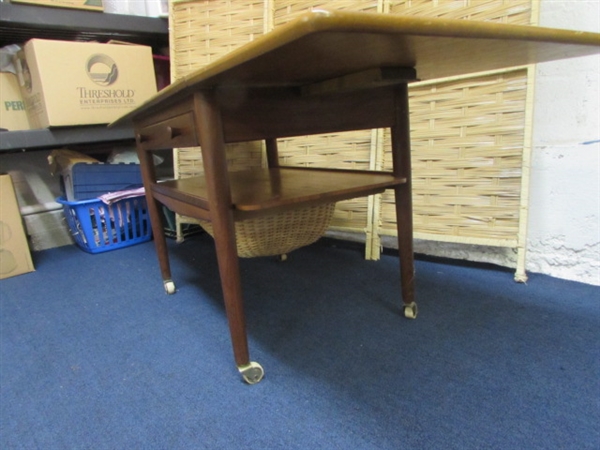 VINTAGE DROP LEAF SIDE TABLE WITH STORAGE