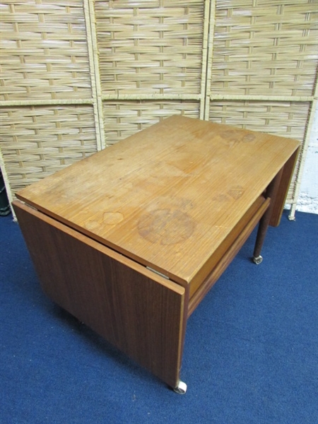 VINTAGE DROP LEAF SIDE TABLE WITH STORAGE