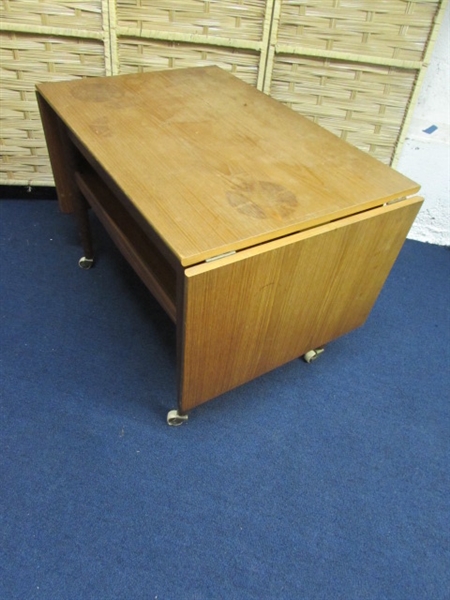 VINTAGE DROP LEAF SIDE TABLE WITH STORAGE