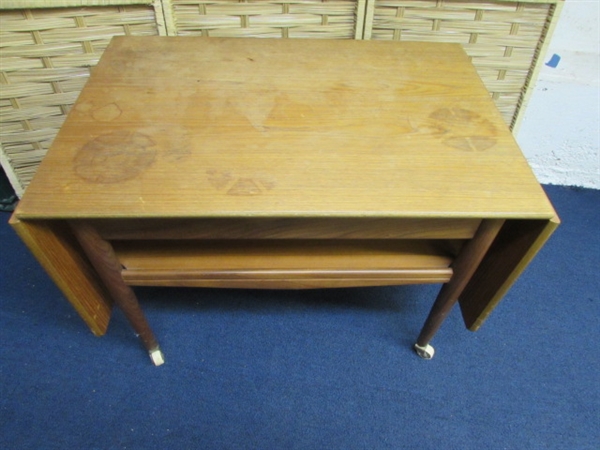 VINTAGE DROP LEAF SIDE TABLE WITH STORAGE