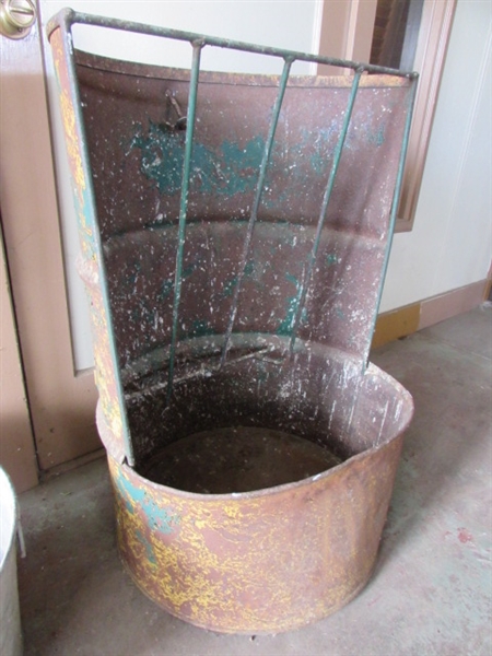 BARREL FEEDER AND GALVANIZED TUB *LOCATED OFF SITE #1*