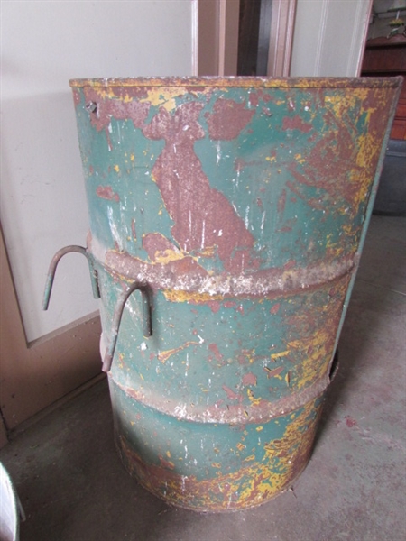 BARREL FEEDER AND GALVANIZED TUB *LOCATED OFF SITE #1*