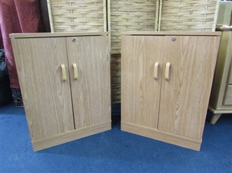 A PAIR OF LOCKING WOOD MEDIA CABINETS FOR ALL YOUR MUSIC MOVIES AND MORE!