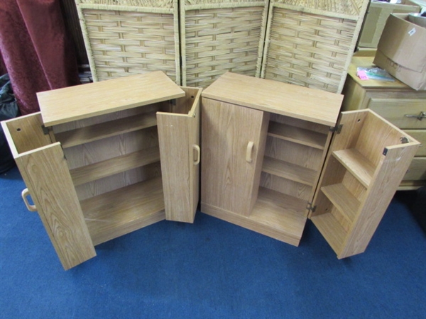 A PAIR OF LOCKING WOOD MEDIA CABINETS FOR ALL YOUR MUSIC MOVIES AND MORE!