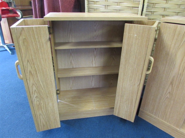 A PAIR OF LOCKING WOOD MEDIA CABINETS FOR ALL YOUR MUSIC MOVIES AND MORE!