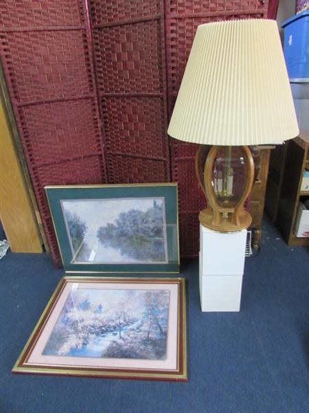 FRAMED PRINTS AND LAMP