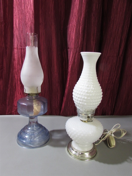 HOBNAIL MILK GLASS LAMP & OIL LAMP