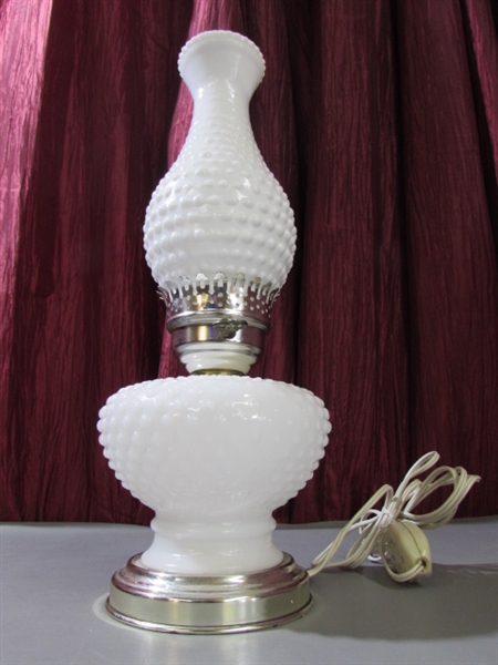 HOBNAIL MILK GLASS LAMP & OIL LAMP