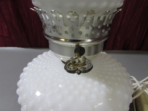 HOBNAIL MILK GLASS LAMP & OIL LAMP