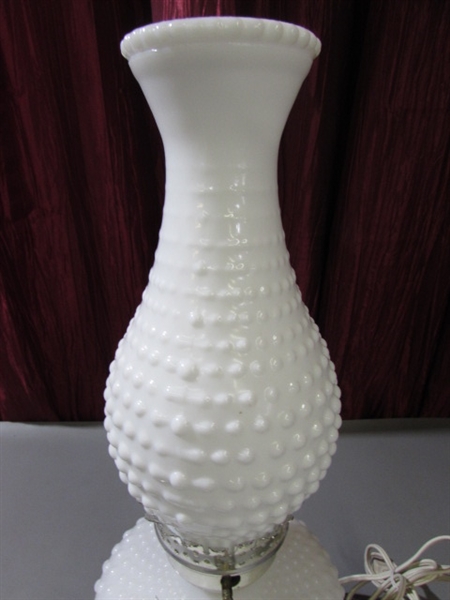 HOBNAIL MILK GLASS LAMP & OIL LAMP