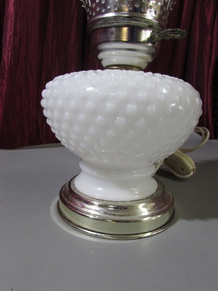 HOBNAIL MILK GLASS LAMP & OIL LAMP