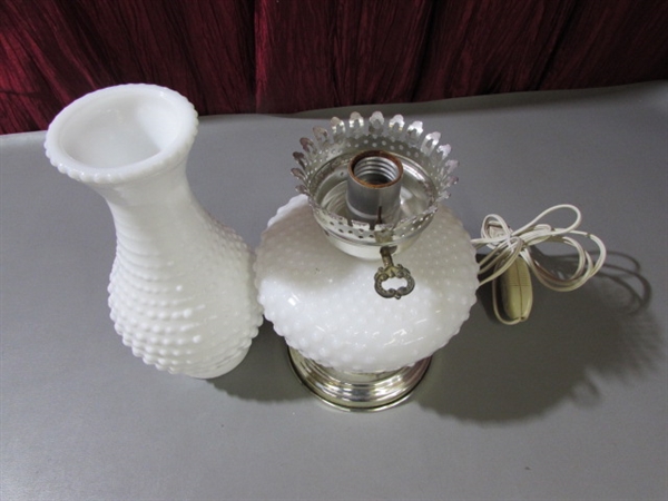 HOBNAIL MILK GLASS LAMP & OIL LAMP