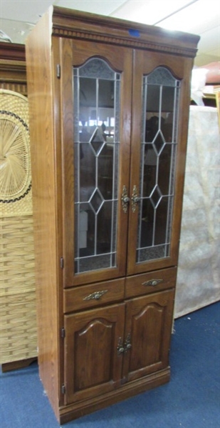 CHINA CABINET WITH LEADED BEVELED GLASS DOORS