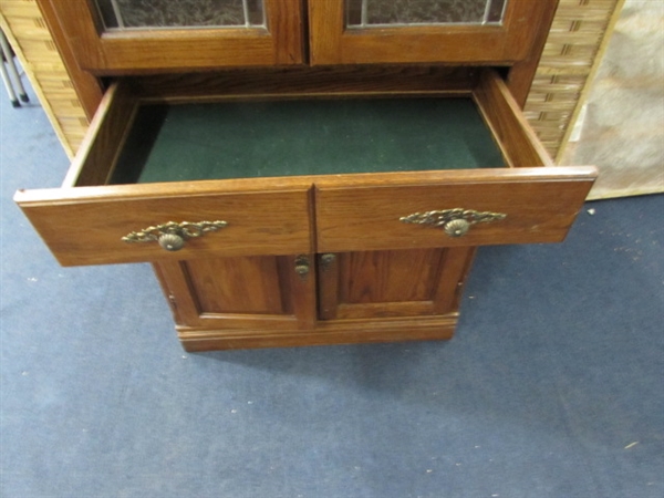 CHINA CABINET WITH LEADED BEVELED GLASS DOORS