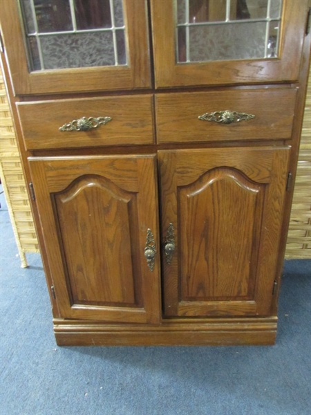 CHINA CABINET WITH LEADED BEVELED GLASS DOORS