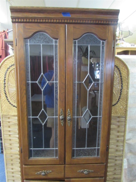 CHINA CABINET WITH LEADED BEVELED GLASS DOORS