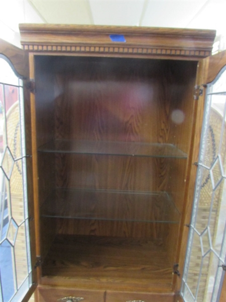 CHINA CABINET WITH LEADED BEVELED GLASS DOORS