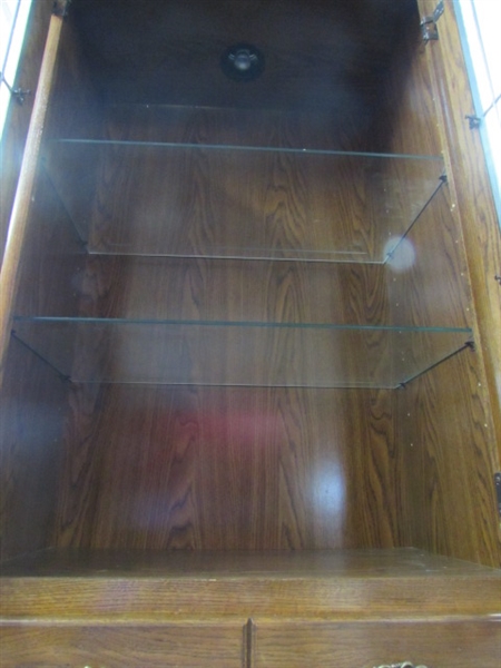 CHINA CABINET WITH LEADED BEVELED GLASS DOORS
