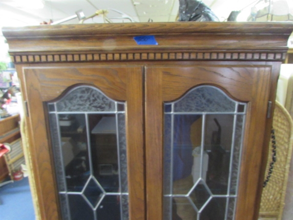 CHINA CABINET WITH LEADED BEVELED GLASS DOORS