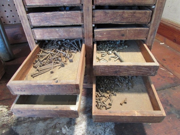 WOOD BOX FULL OF SMALL DRAWERS *LOCATED OFF SITE #2*