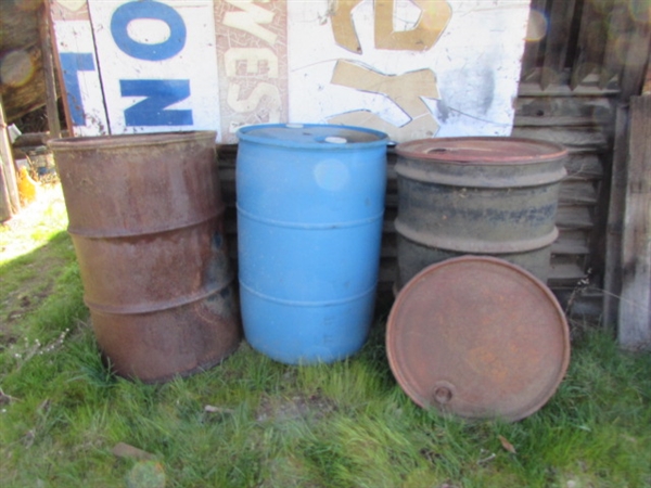 2 METAL 55 GALLON DRUMS WITH LIDS & 1 PLASTIC 55-GALLON DRUM *LOCATED OFF SITE #2*