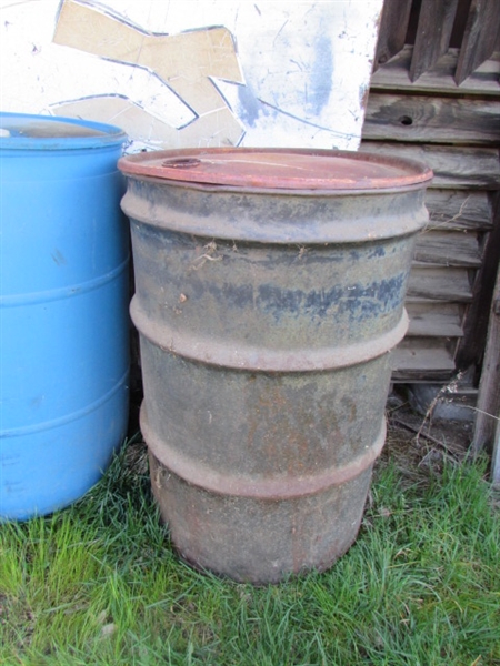 2 METAL 55 GALLON DRUMS WITH LIDS & 1 PLASTIC 55-GALLON DRUM *LOCATED OFF SITE #2*