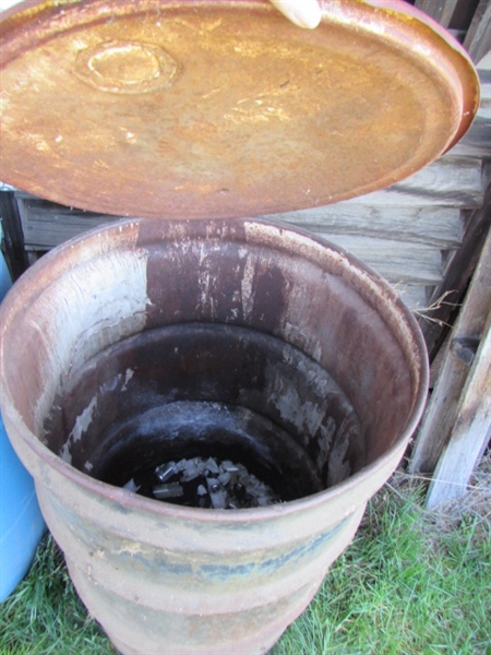 2 METAL 55 GALLON DRUMS WITH LIDS & 1 PLASTIC 55-GALLON DRUM *LOCATED OFF SITE #2*