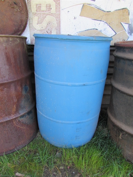 2 METAL 55 GALLON DRUMS WITH LIDS & 1 PLASTIC 55-GALLON DRUM *LOCATED OFF SITE #2*