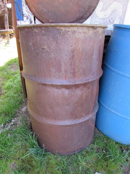 2 METAL 55 GALLON DRUMS WITH LIDS & 1 PLASTIC 55-GALLON DRUM *LOCATED OFF SITE #2*