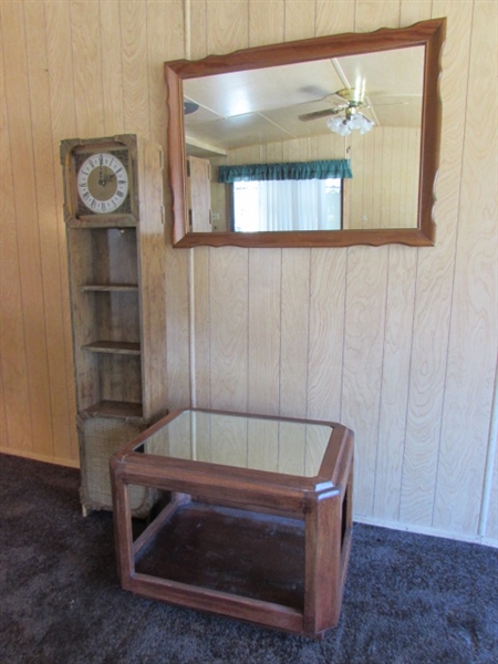 SIDE TABLE, CLOCK & WALL MIRROR