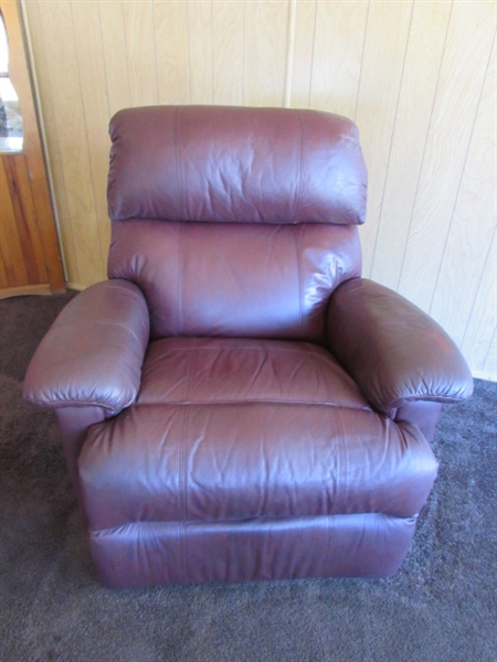 FAUX LEATHER BURGUNDY RECLINER *LOCATED OFF SITE #3*