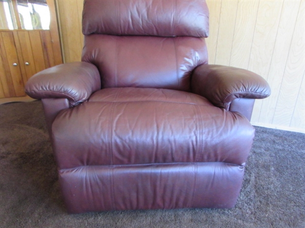 FAUX LEATHER BURGUNDY RECLINER *LOCATED OFF SITE #3*