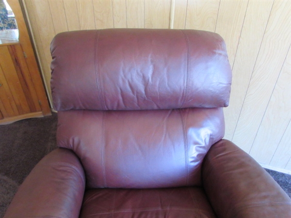 FAUX LEATHER BURGUNDY RECLINER *LOCATED OFF SITE #3*