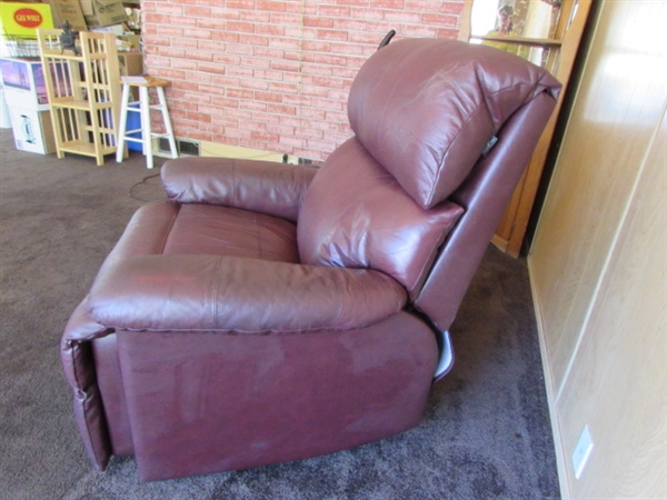 FAUX LEATHER BURGUNDY RECLINER *LOCATED OFF SITE #3*