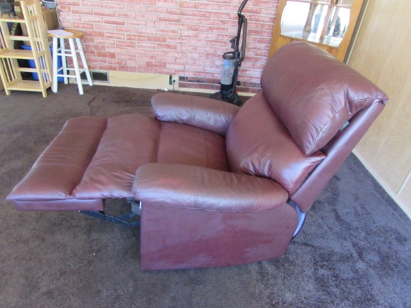 FAUX LEATHER BURGUNDY RECLINER *LOCATED OFF SITE #3*