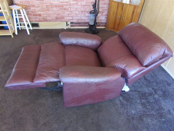 FAUX LEATHER BURGUNDY RECLINER *LOCATED OFF SITE #3*