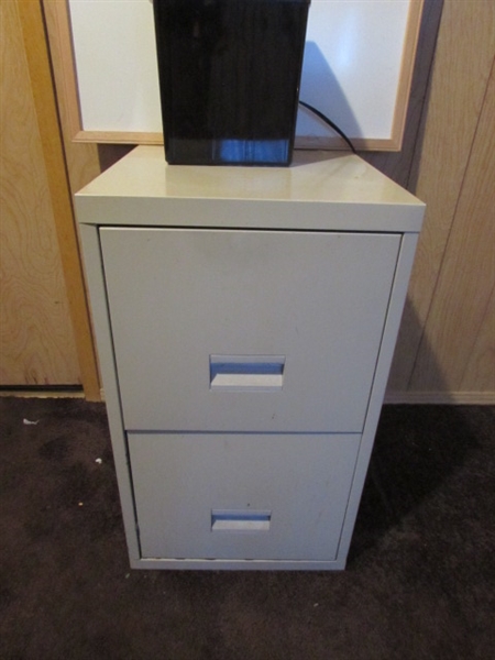 2-DRAWER FILING CABINET, MINI PAPER SHREDDER & WHITE BOARD *LOCATED OFF SITE #3*