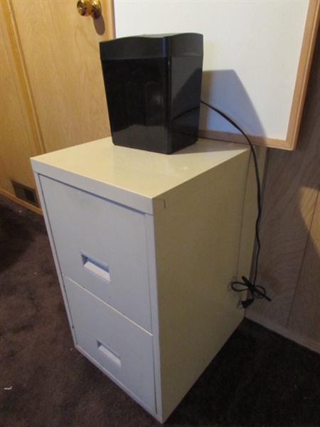 2-DRAWER FILING CABINET, MINI PAPER SHREDDER & WHITE BOARD *LOCATED OFF SITE #3*