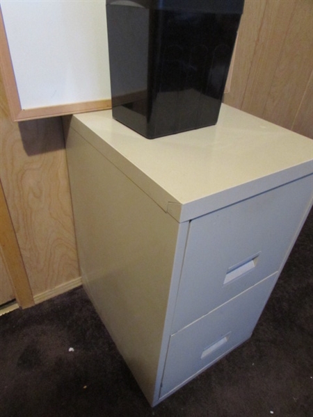 2-DRAWER FILING CABINET, MINI PAPER SHREDDER & WHITE BOARD *LOCATED OFF SITE #3*