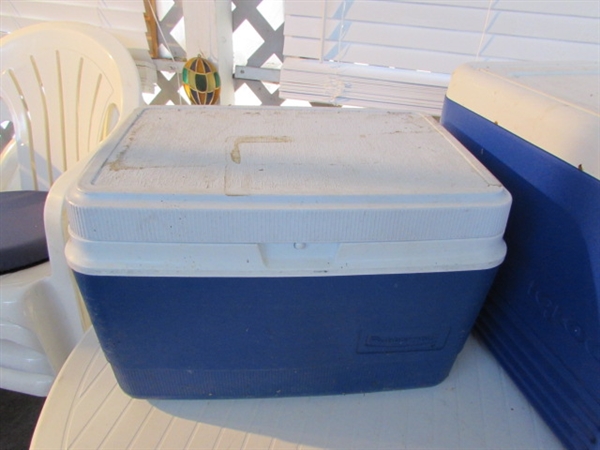 BLUE IGLOO & RUBBERMAID ICE CHESTS & MORE *LOCATED OFF SITE #3*
