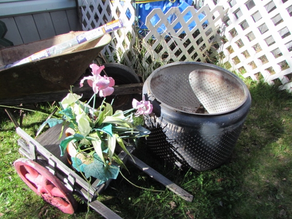 WHEELBARROWS, SMOKER, PLANTER, PLANT STAKES, MAIL BOX & MORE *LOCATED OFF SITE #3*