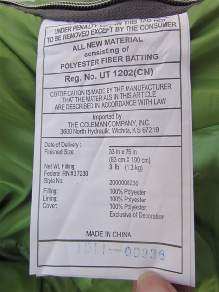 2 NYLON SLEEPING BAGS *LOCATED OFF SITE #3*