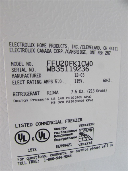 FRIGIDAIRE COMMERCIAL FREEZER