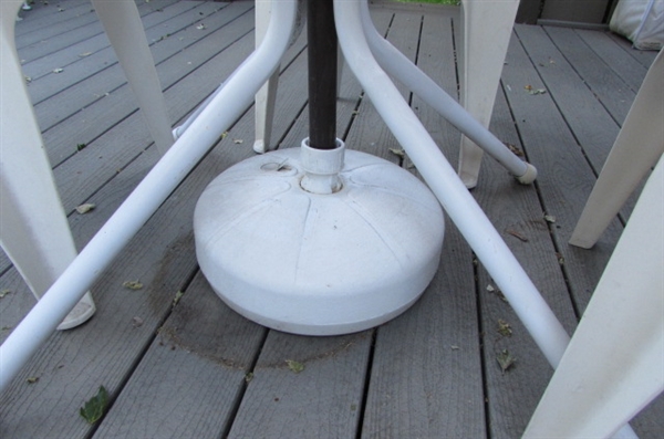 PATIO TABLE WITH UMBRELLA AND CHAIRS